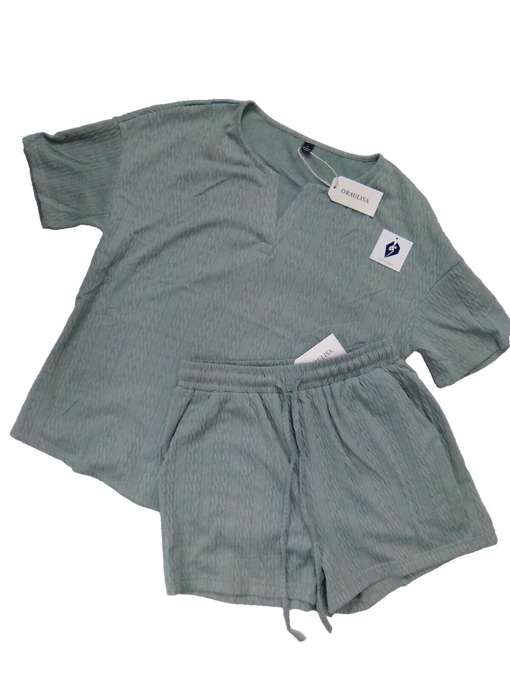 Oraulisa 2 Pc Short Sleeve Shirt V Neck Line Top & Shorts Set Size Small